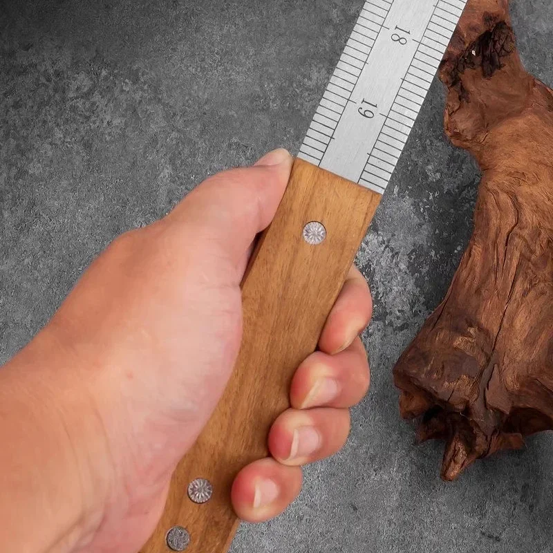 63cm Solid Wood Handle Thick Measuring Ruler Car Emergency Self defense Tools