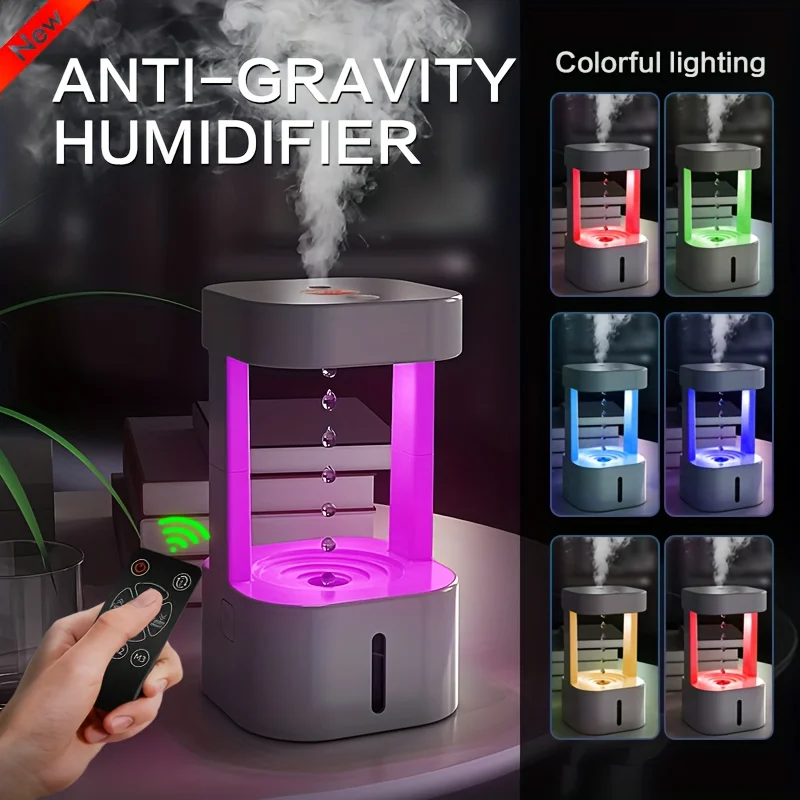 

1pc, 580ml Mini Cute Auto Shut Off Anti-Gravity Water Droplets Atomizing Cool Mist Humidifier - Quiet, Colourful, Evaporative Hu