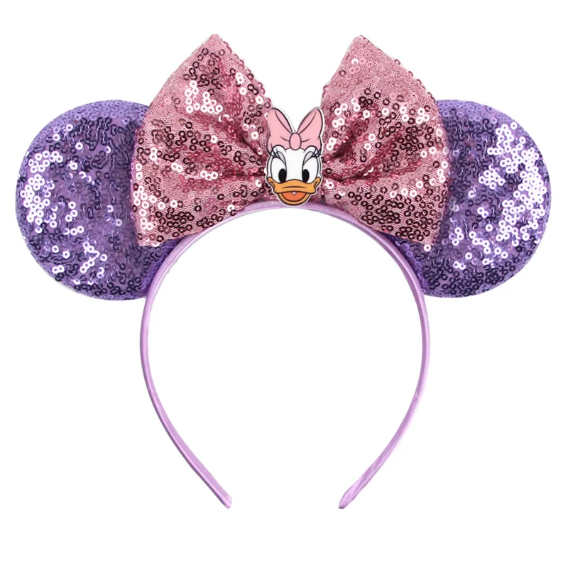 Donald Duck Ears Headbands Girls Cute Daisy Hair Band Kids Disney Sequins Hair Accessories Women Rainbow Mickey Headwear Gifts