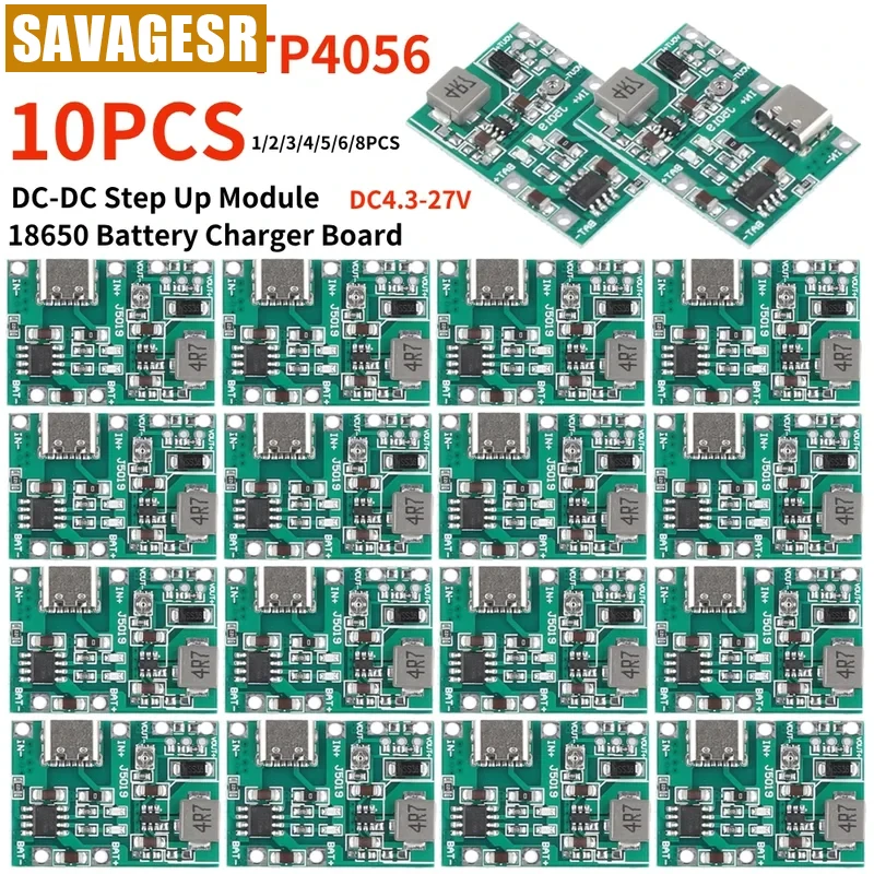 1-10PCS Lithium Li-ion 18650 Battery Charger Board Boost Module Type-C 3.7V 4.2V DC-DC Step Up Boost Module TP4056 DIY Kit Parts