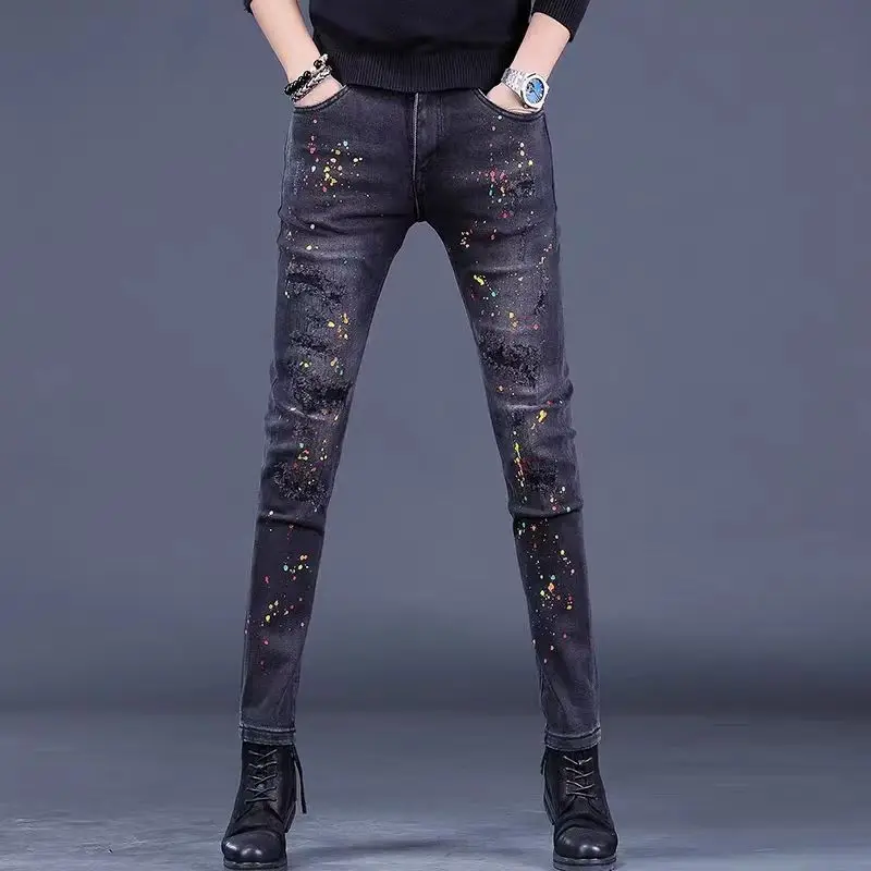 2025 New Trendy men's  print jeans slim fit jeans men Fashion Classic Denim Skinny Jeans Male men's casual High Quality Trousers