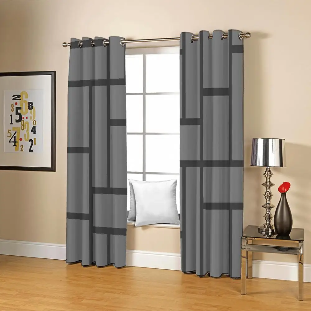 Customized size Luxury Blackout 3D Window Curtains For Living Room gery curtains geometry curtains