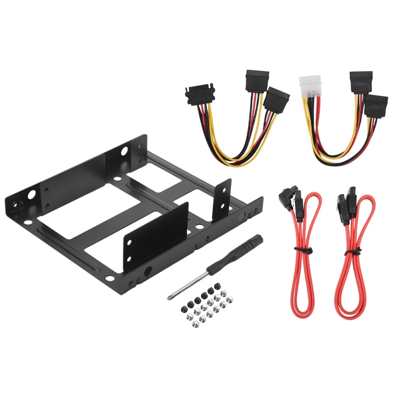 Dual SSD HDD Mounting Bracket 3.5 To 2.5 Internal Hard Disk Drive Kit Cables 2.5 Hard Disk Drive To 3.5 Bay Tray Caddy