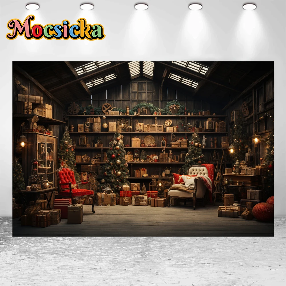 Mocsicka 겨울 크리스마스 사진 배경 크리스마스 트리 선물 스탠드 테마 휴일 파티 홈 사진 배경 스튜디오 소품