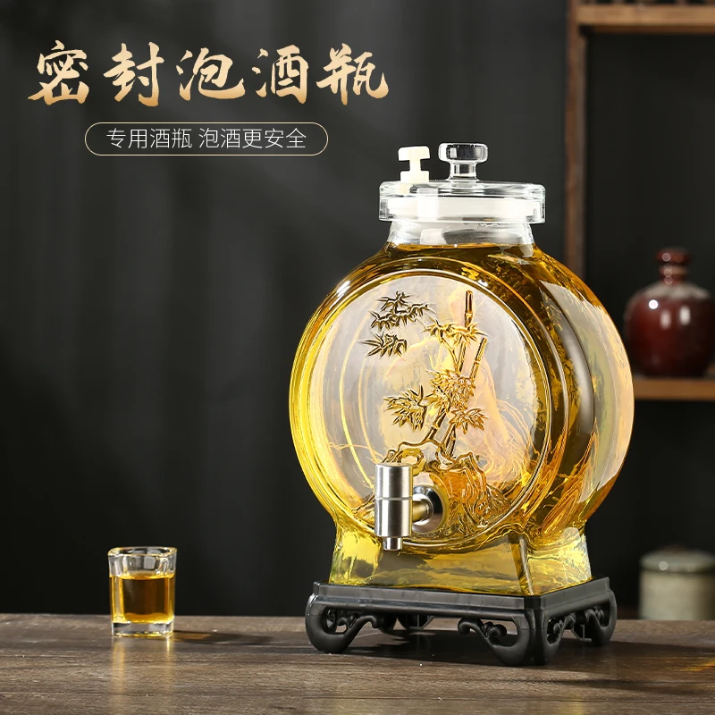 Sparkling wine glass bottle, high-grade sealing with faucet, household wine jar, ginseng sparkling wine bottle
