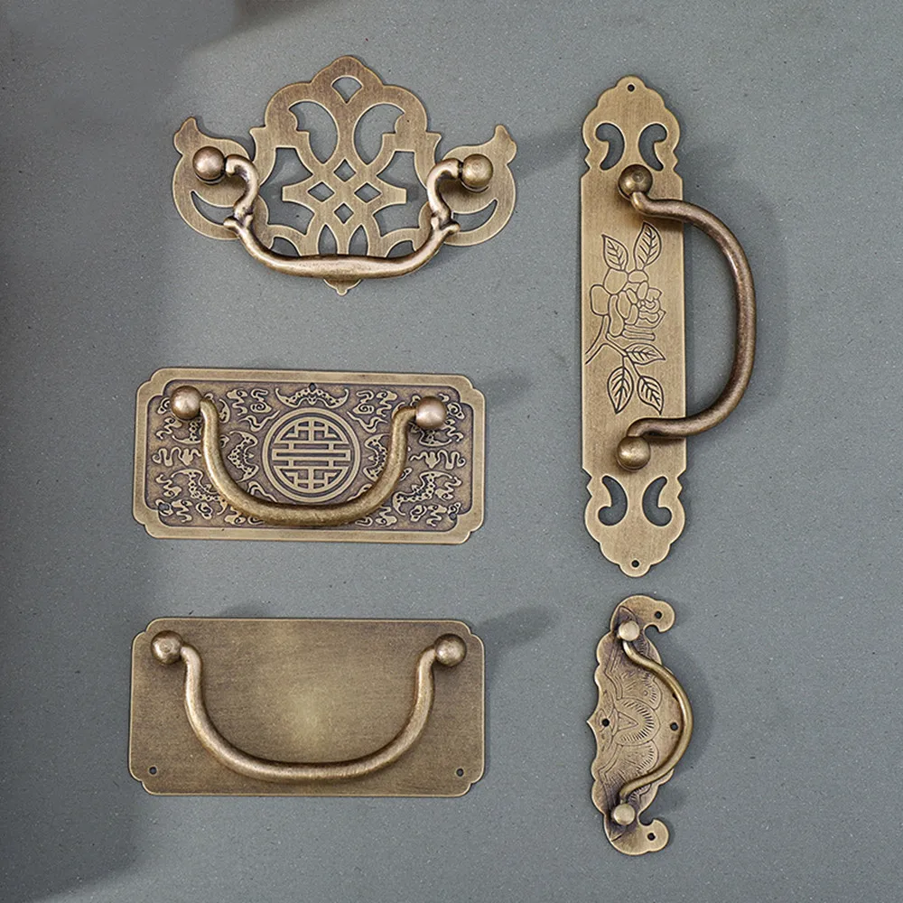 Chinese Retro Style Drop Ring Solid Brass Drawer Cabinet Door Pull Knob Antique Bronze Brass Medicine Cabinet Cupboard Pull Knob
