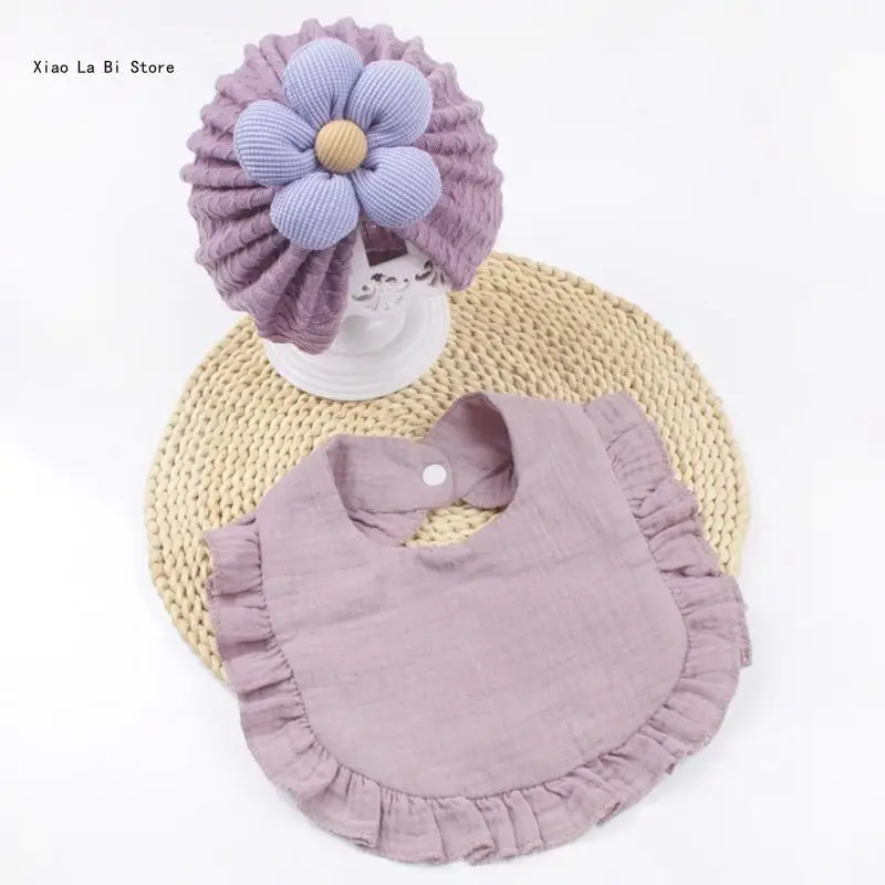 유아 Turban Hat Ruffle Burp Cloth 세트 0-2Y 유아용 침 흘리는 간호 공급을위한 부드러운 통기성 스냅 턱받이 XXFD