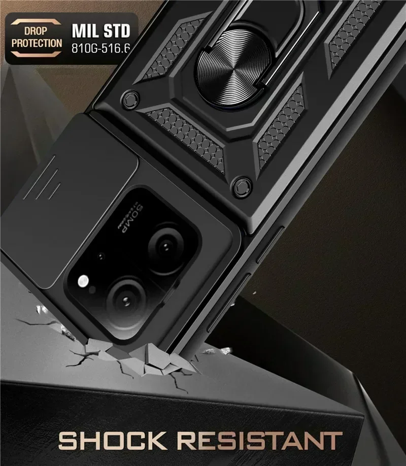 For Xiaomi Mi 13T Pro Case Ring Holder Armor Shockproof Coque For Xiaomi 13T Mi13T Slide Lens Protect Back Cover