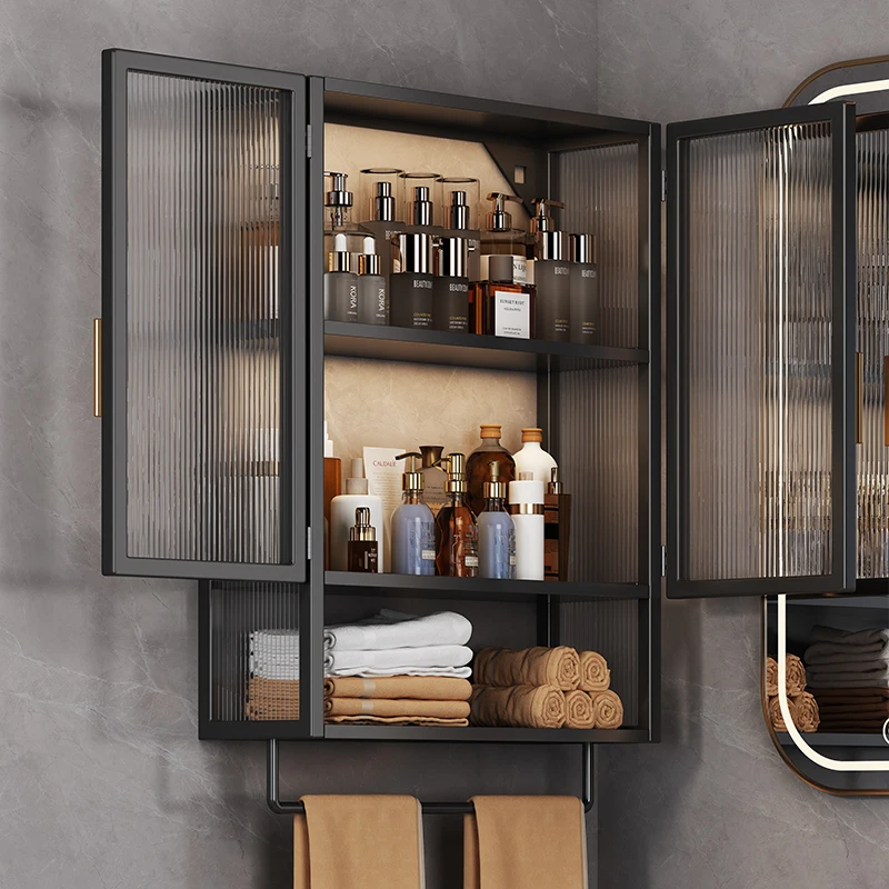 PP+PS Bathroom Storage Rack Wall Mounted Cream Style Towel Holder  Dustproof Toilet Organizer  Cosmetic Counter Shelf - view 2