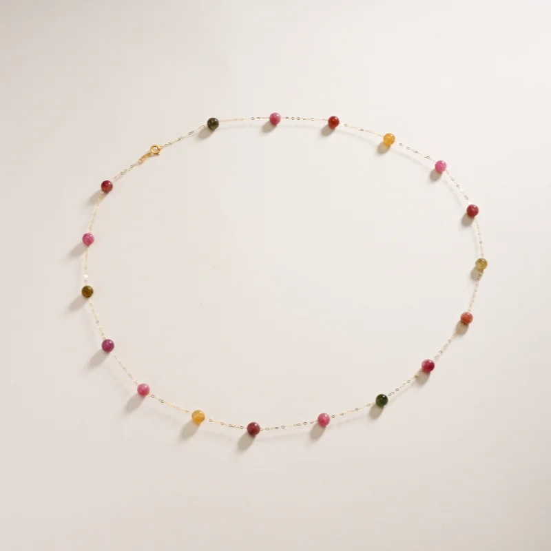 

Colorful 18K yellow gold necklace pendant au750 Fine Jewelry Natural tourmaline fashion wedding party gift for girl X1021