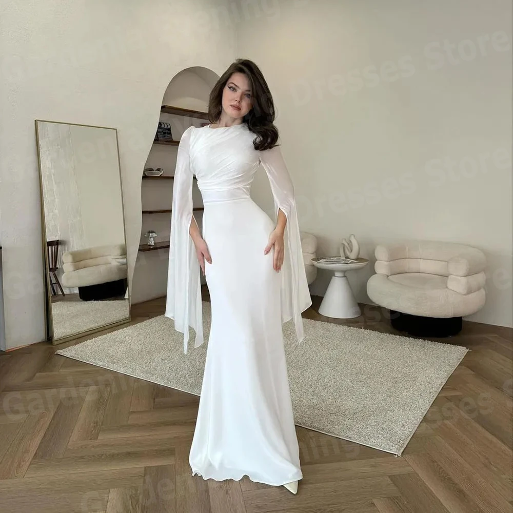 

Graceful Mermaid Women's Evening Dresses Long Sleeve O Neck Prom Gowns Customized Vestidos De Fiesta Formal Pleated فساتين سهرة