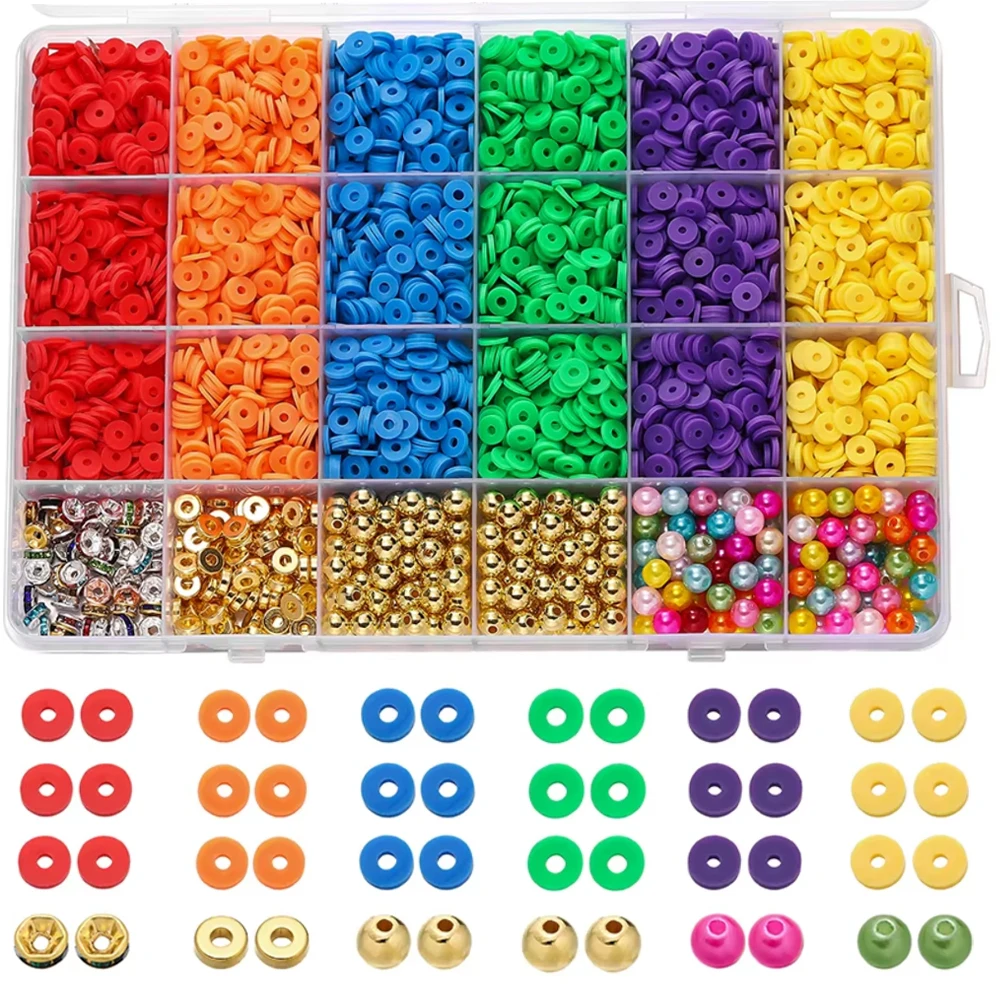 24Grids 6mm Clay Beads Set For Bracelet Making Kit Colorful Polymer Clay Spacer For DIY Jewelry Making Kit Birthday Party Gifts