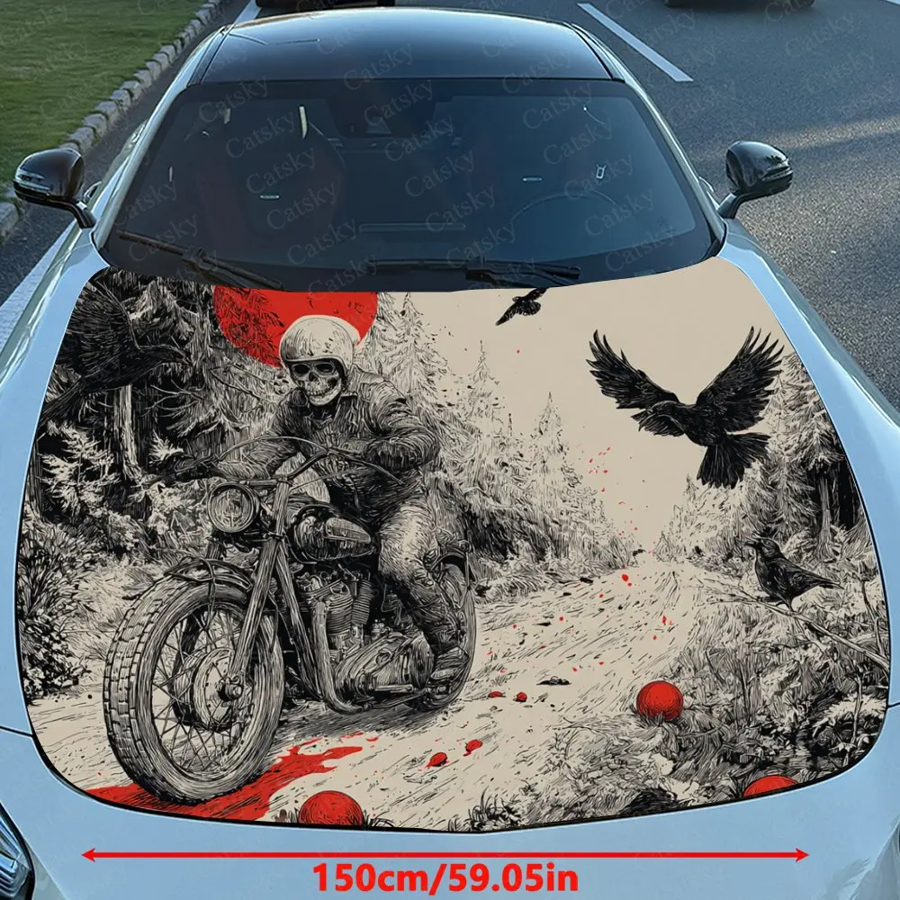 Skeleton Riders And Motorcycles Car Engine Hood Packaging Color Pattern Stickers Truck Pattern Engine Hood Car Decoration Sticke