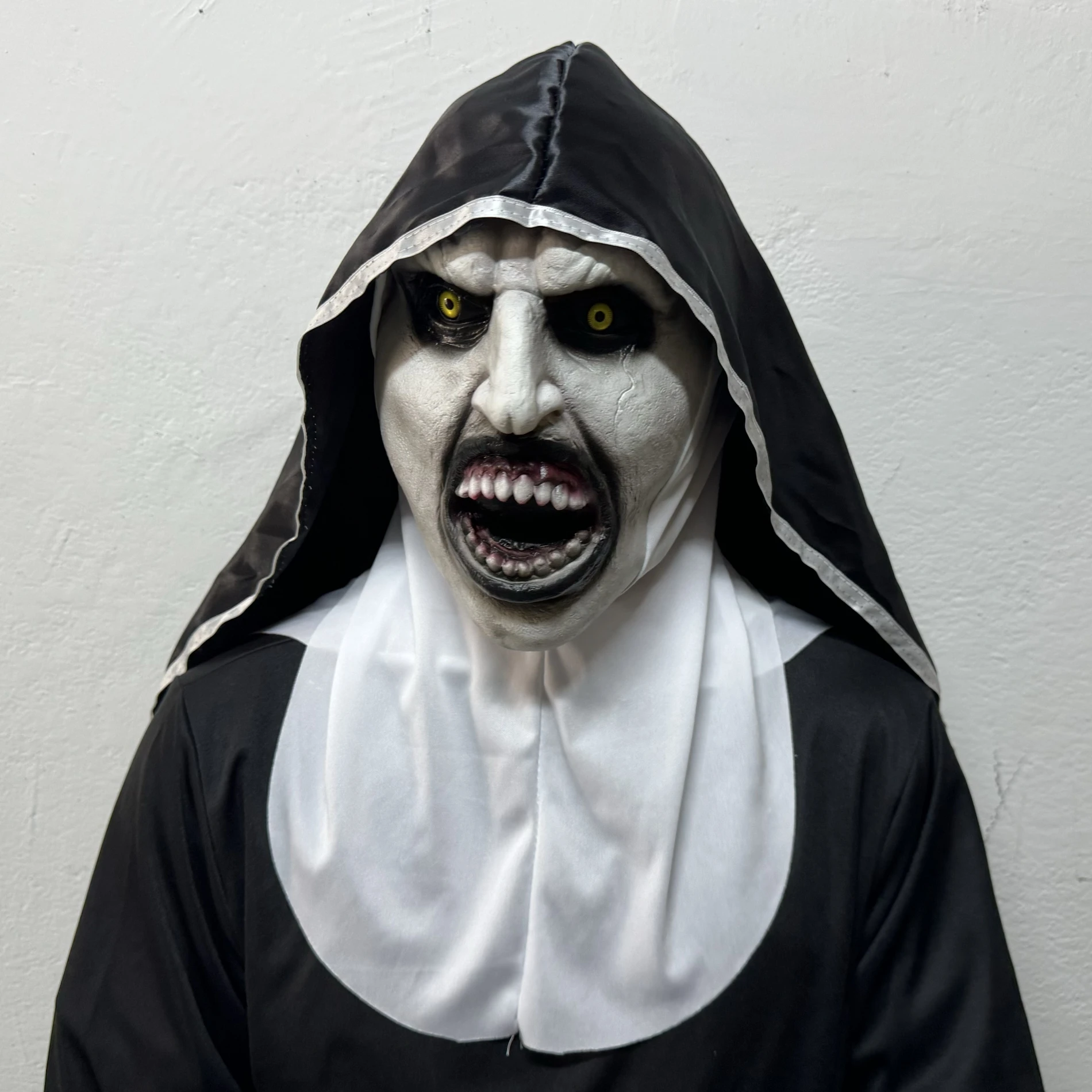 

Латексная маска монахини страшного ужасов | Жуткий костюм с открытым ртом и лицом демона, реквизит для Хэллоуина, маскарада