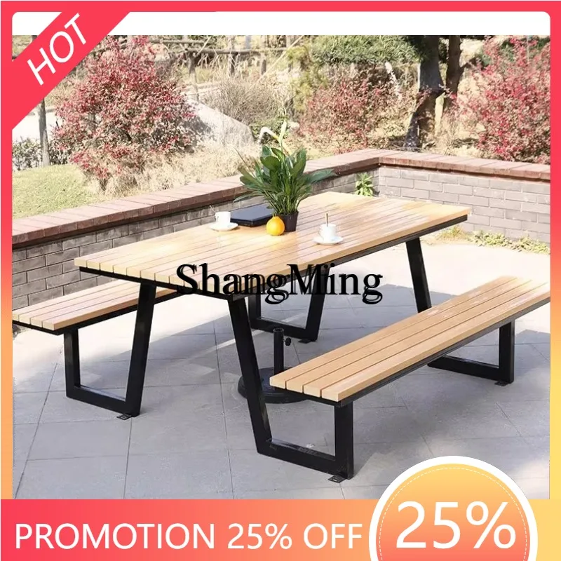 

CL tables and chairs, courtyard leisure tables and stools, high-quality anti-corrosion wood seat stools with umbrellas