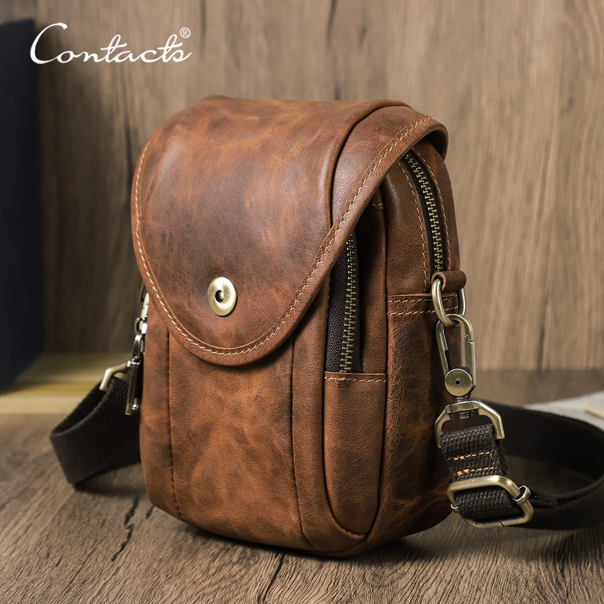 CONTACT'S Genuine Leather Sling Bag for Men Waist Fanny Pack & Belt Crossbody Small Messenger Phone Bag for Travel Male Bum Bag
