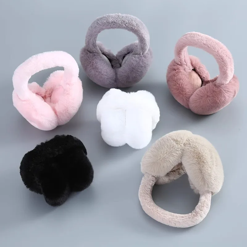 1 PC Furry Earmuffs for Women - Foldable Korean-Style Plush Rabbit Fur-Like Ear Warmer, Essential Cold-Resistant & Warm Ear Prot