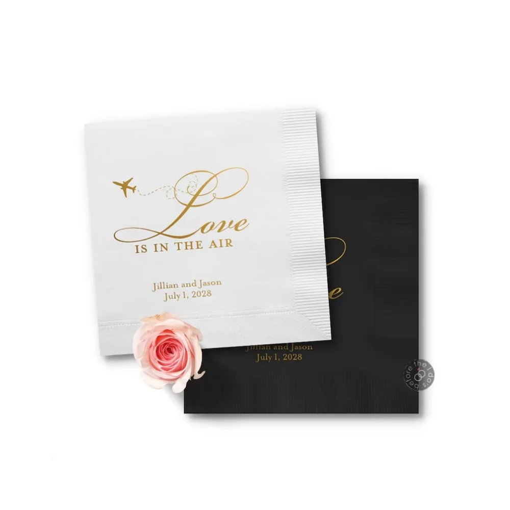 50pcs Love is in the Air Wedding Napkins - Aviation Wedding Theme, Pilot Themed Wedding, Custom Wedding Cocktail Napkin, Airplan