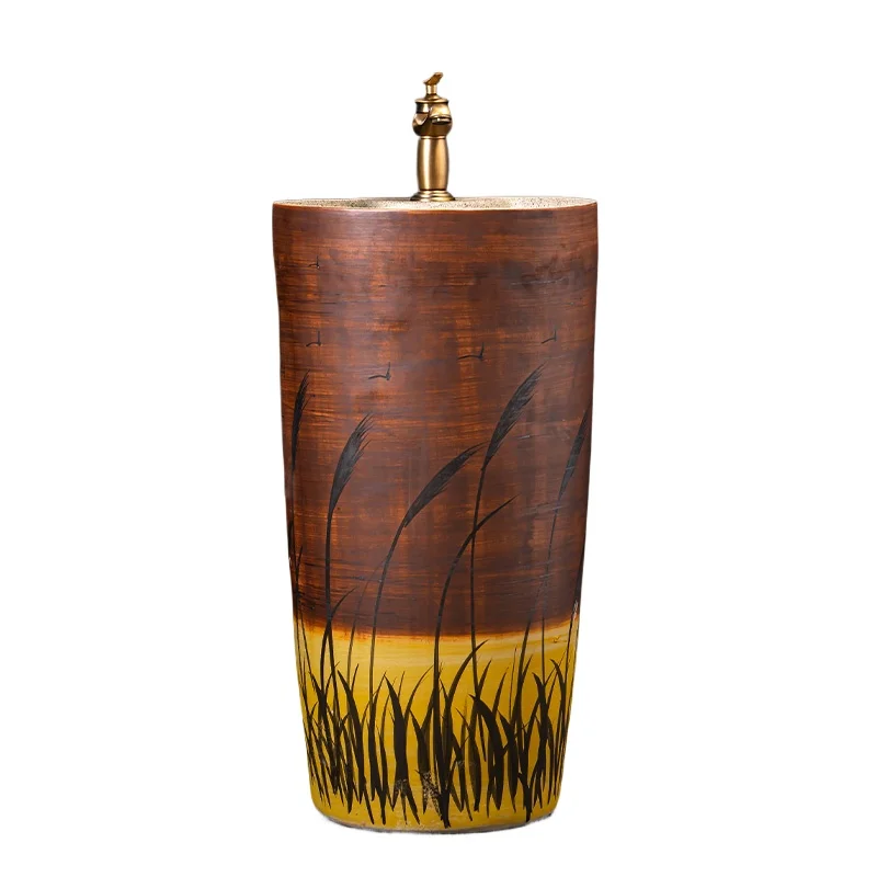 

Ceramic column washbasin household integrated floor-standing basin balcony bathroom column basin