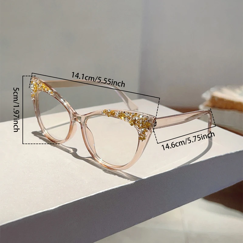 KAMMPT Fashion Cat Eye Multi Color Frame Women\'s Trendy Crystal Shiny Glasses Non-prescription Original Brand Design Eyewear