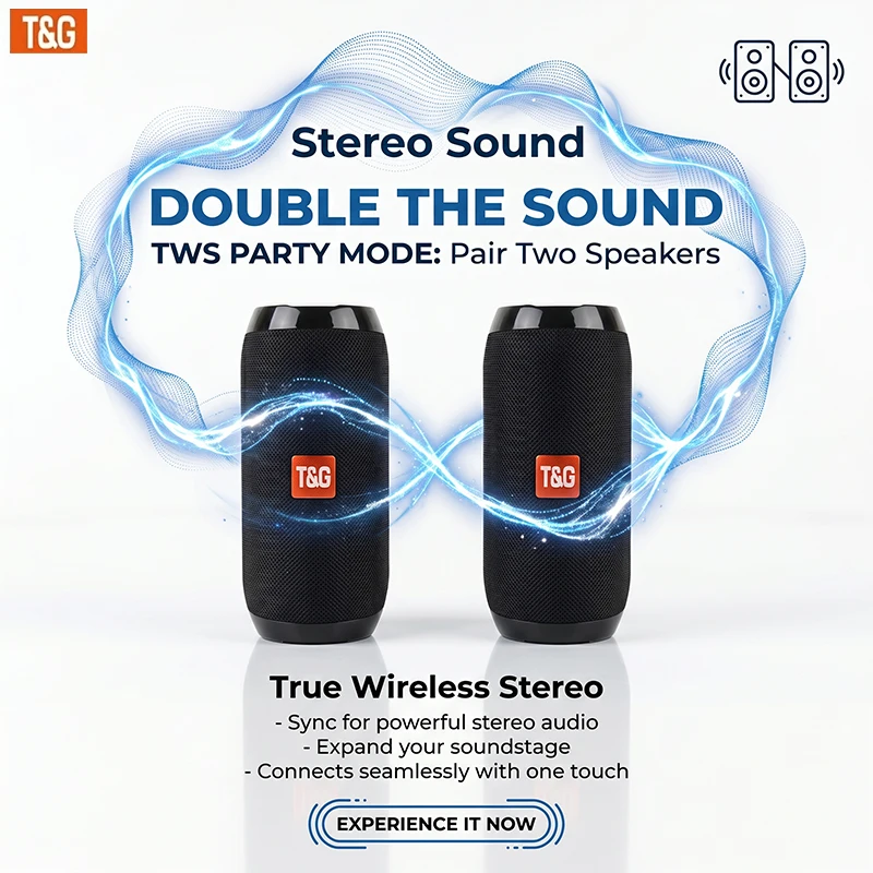 TG117 Bluetooth Portable Wireless Speaker, IPX4 Waterproof, TWS Stereo Sound, Support TF Card & USB Playback, Connect Phone Tablet TV, Outdoor Wireless Audio Speaker, Ideal Birthday, Thanksgiving, Christmas Party Gift view 3