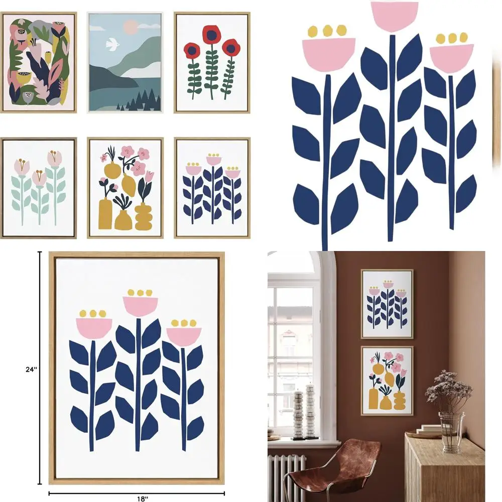 

Scandinavian-Inspired Simple Abstract Flower Art by Myriam Van Neste, 18x24 Natural Framed Canvas