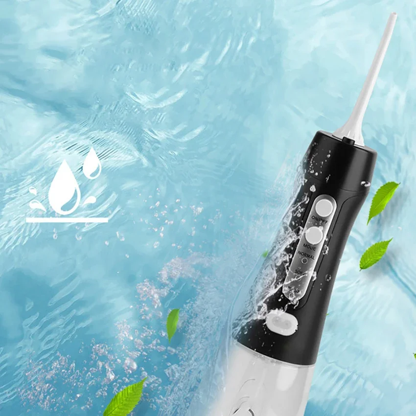 Irrigador oral portátil recarregável sem fio do flosser da água para o curso e a casa, 300ml, 3 pontas do jato, líquido de limpeza impermeável dos dentes