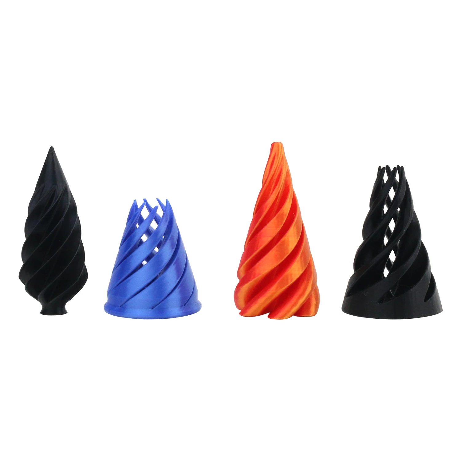 3D printed spiral cone fingertip toy, decompression artifact, rotating tree decompression, dual color vortex 3D toy