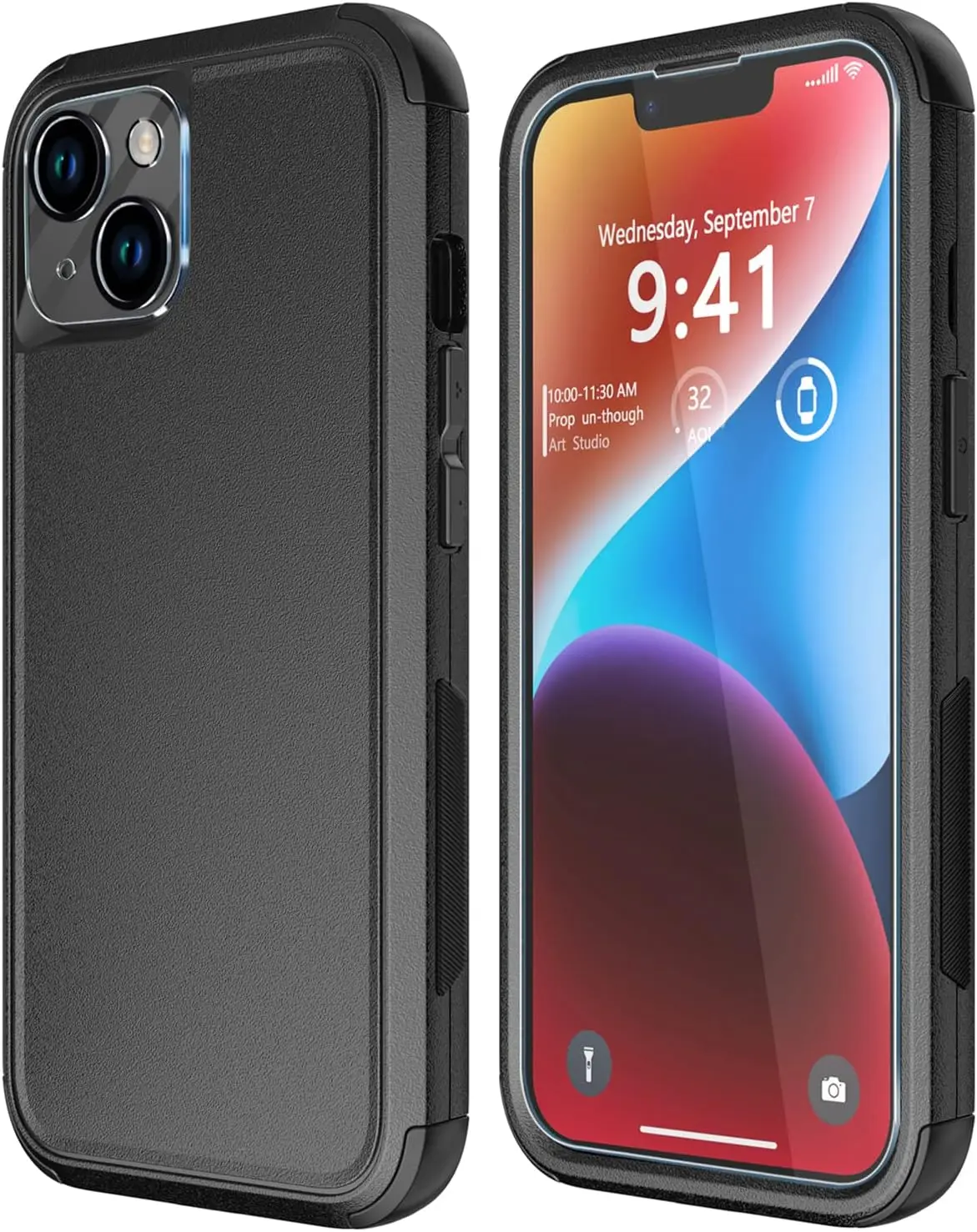 

Shockproof Heavy Duty Phone Case for iPhone 14 with Tempered Glass Screen and Camera Protector
