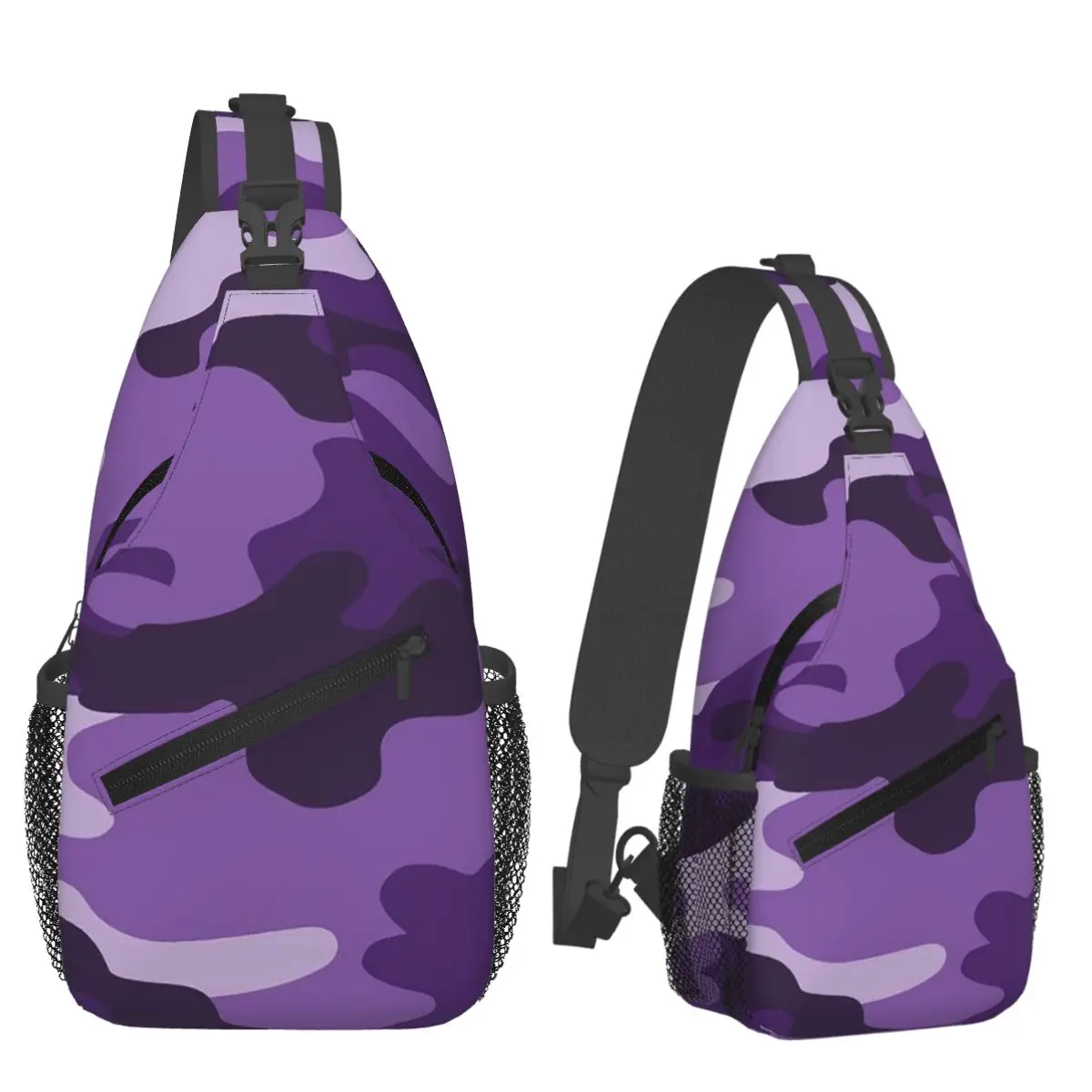 Purple Military Camouflage Camo Print Chest Bag Men Sling Crossbody Backpack Chest Bag Traveling Hiking Daypack Shoulder Bag