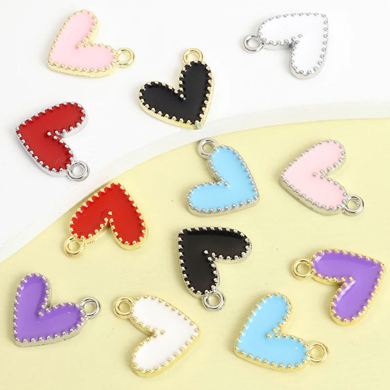 15pcs INS Style Cute Heart Enamel Charms For Couple Jewelry Making Trendy Earrings Bracelet Necklace DIY Colorful Heart Pendants