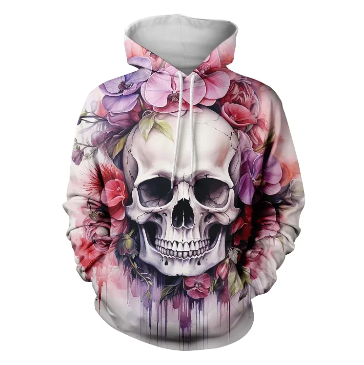 

Men And Women Skull 3D Print Hoodie Long Sleeve Casual Trend Streetwear Autumn Winter Pink Pattern Couple Sweater