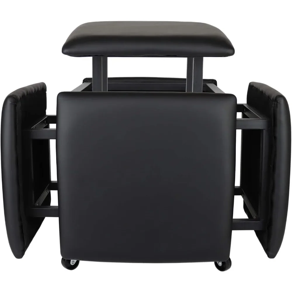 

5 in 1 Nesting Cube Chair, Stackable Stools, Leather Square Bench, with Wheels for Living Room