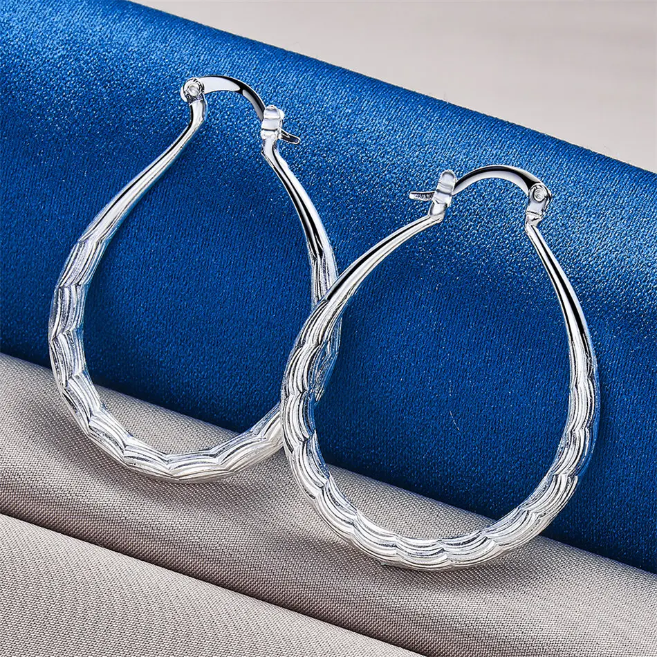 925 Sterling Silver 30mm Exquisite Wave Textured Large Hoop Earrings for Women Fashion Gift Accessories Party Jewelry - view 6