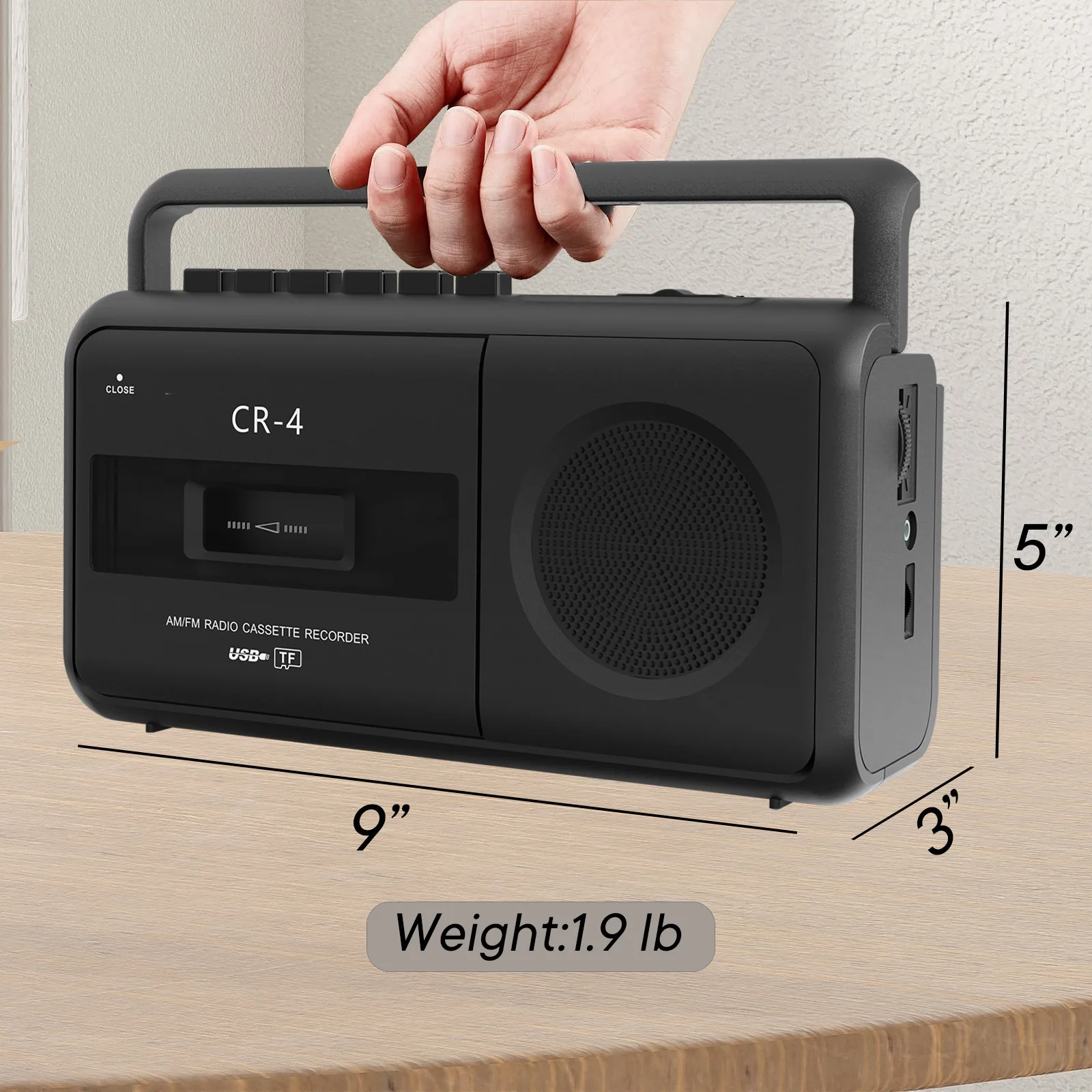 2024 مشغل مسجل كاسيت محمول متعدد الوظائف Boombox AM/FM راديو لاسلكي TF بطاقة/U مشغل أقراص MP3 سماعات موسيقى