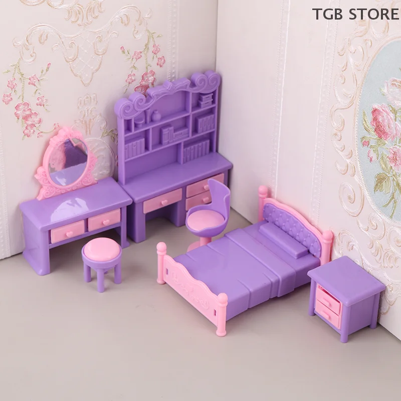 6 pièces/ensemble Table lit coiffeuse chevet bureau chaise meubles modèle 1:12 maison de poupée Miniature décor jouet maison de poupée accessoires
