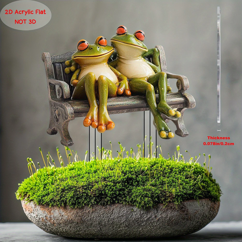 2D Acrylic Flat Frog Couple Garden Stake Decorative Stake Frogs Decoration Animal Stake for Flower Pot Courtyard Garden Ornament