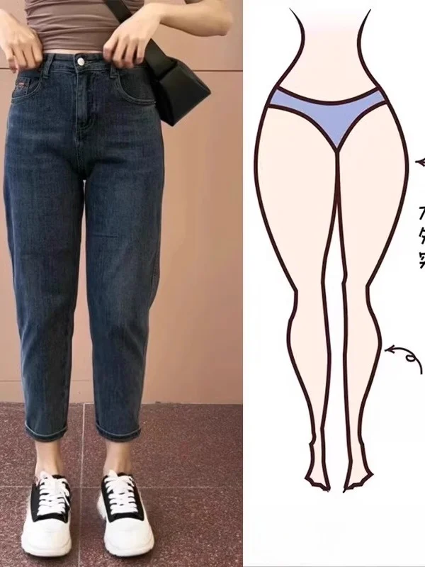 

Джинсы с высокой талией, женские джинсовые брюки больших размеров Harlan, утягивающие джинсы для папы, весенние новые темно-синие девять очков