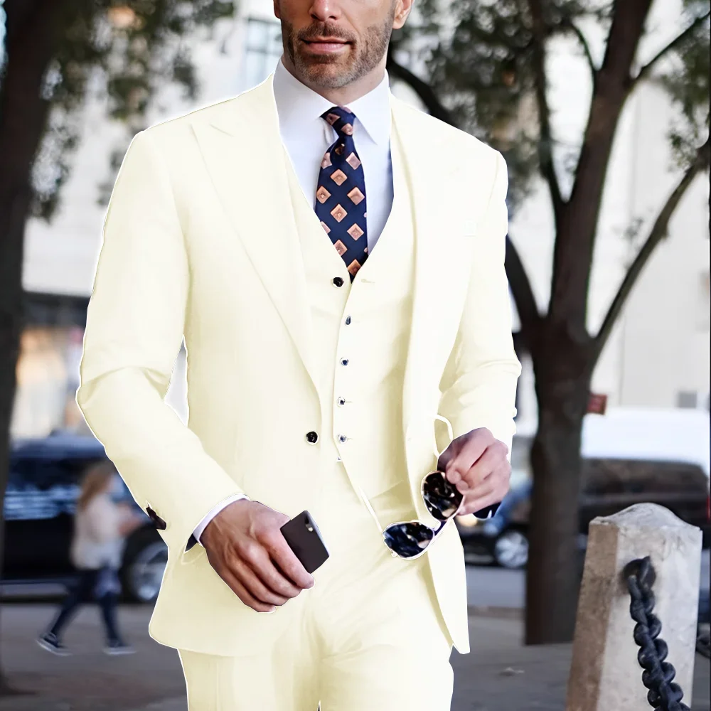 

Beige Slit Mens Suits 3 Piece Shawl Lapel Casual Groom Tuxedos for Wedding Groomsmen Suits Men (Blazer+Vest+Pant)