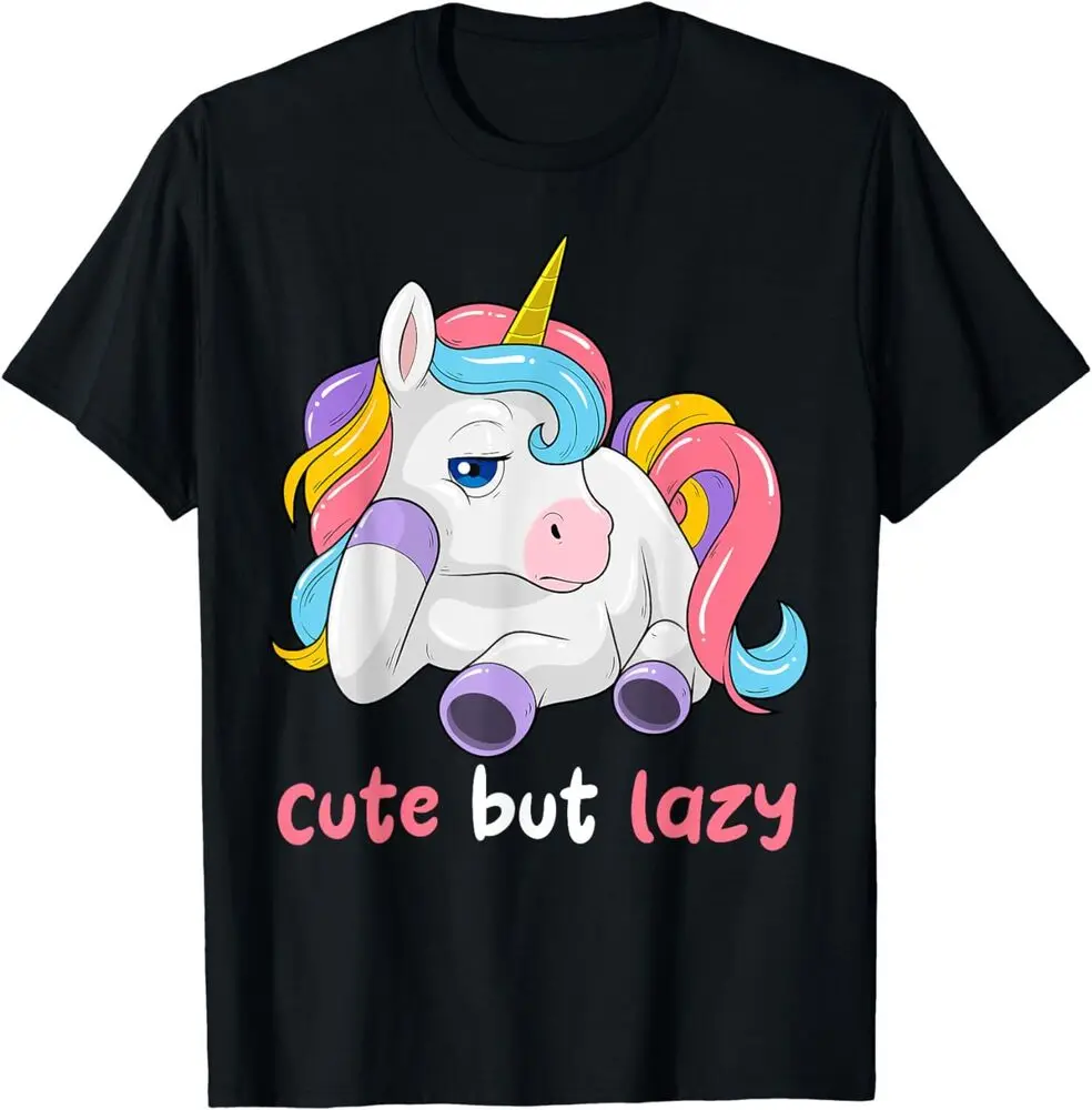 BIG SALE !!! Cute But Lazy Unicorn Funny Magical T-Shirt sAnime Pattern Clothing Y2K SummerAnime Graphic T-shirts for Men Clothi