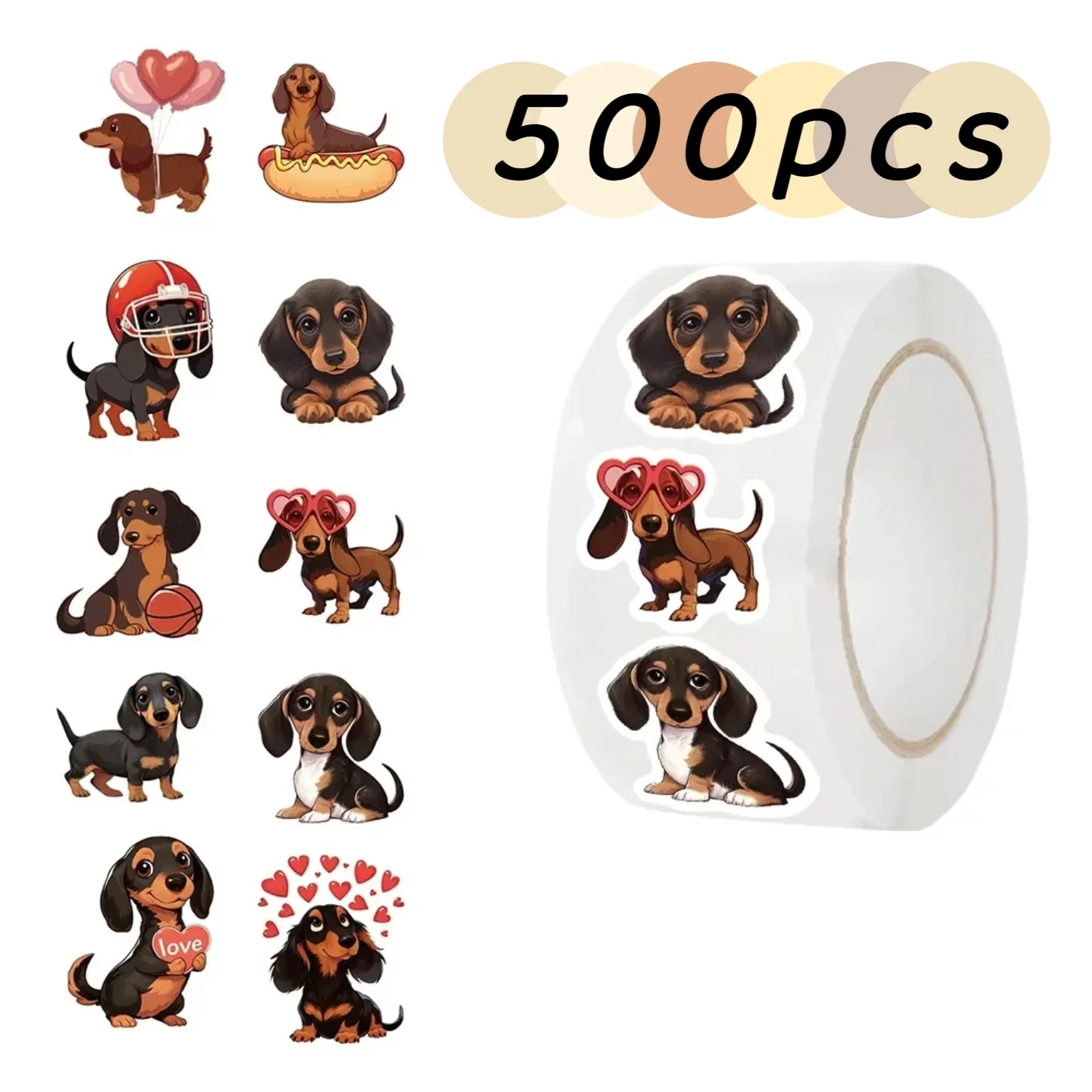 

500pcs/roll Animal Dachshunds Cartoon Graffiti Sticker DIY Guitar Laptop Notebook Suitcase Cup Waterproof Sticker Kids Toy Gifts