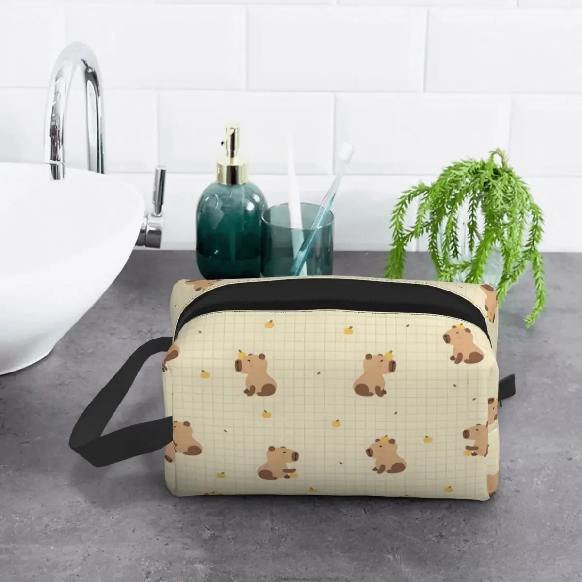 Custom Travel Baby Capybaras With Orange Toiletry Bag Portable Cosmetic Makeup Organizer for Women Beauty Storage Dopp Kit Case