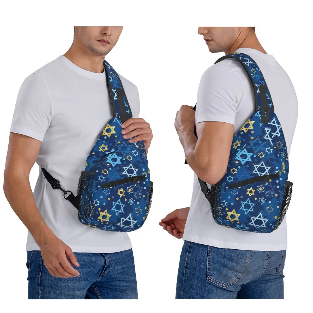 Star Of David Print Chest Bag Men Sling Crossbody Backpack Chest Bag Travel Hiking Daypack Shoulder Bag