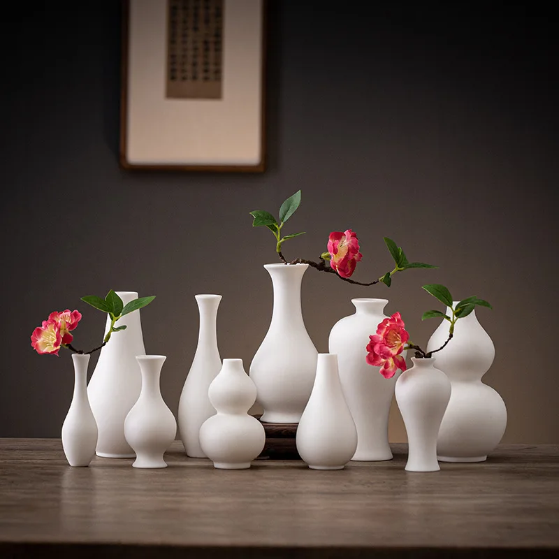 White Porcelain Mini Vase Jade Bottle Home Tea Table Decor Zen Ceramic Flower Holder