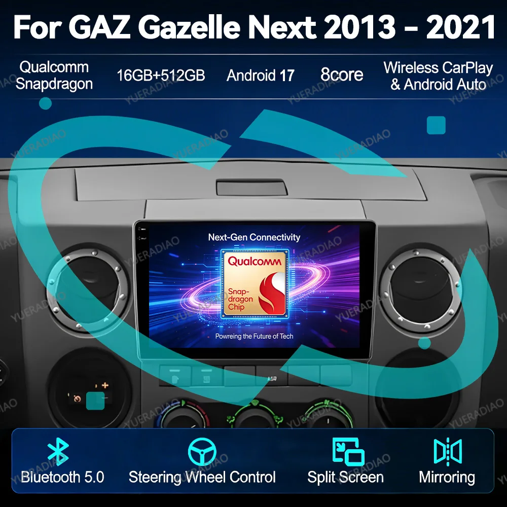 Android 17 Car Radio For GAZ Gazelle Next 2013 - 2021 Head Unit 2DIN Multimedia Video Player QLED Qualcomm GPS NAVI BT 4G WIFI