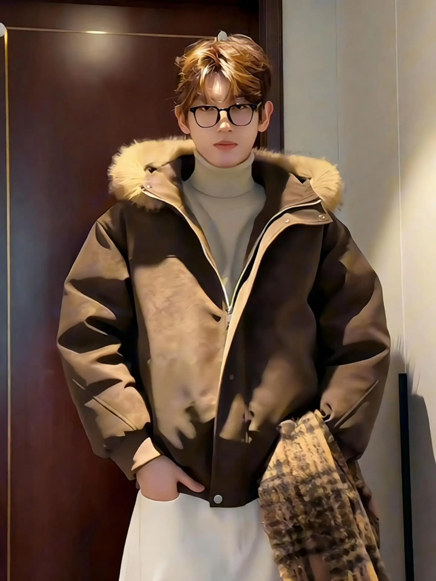 

Detachable Fur Collar Matte PU Leather down Cotton Jaet Men's Winter Thiened Warm Hooded Cotton Coat Waterproof Youth Fas...