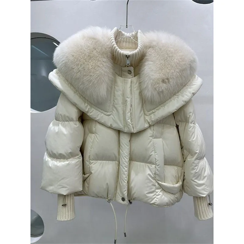 Korean Coat With Large Fur Collar Puffer Women Coat Parka 2024 New Winter Loose Jacket Short Down Jacket Snow Wear Outwear