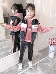 2023 inverno ragazze tuta autunno bambino adolescente vestiti giacca di velluto gilet + con cappuccio + striscia pantalone bambini bambini 10 11 12 anni