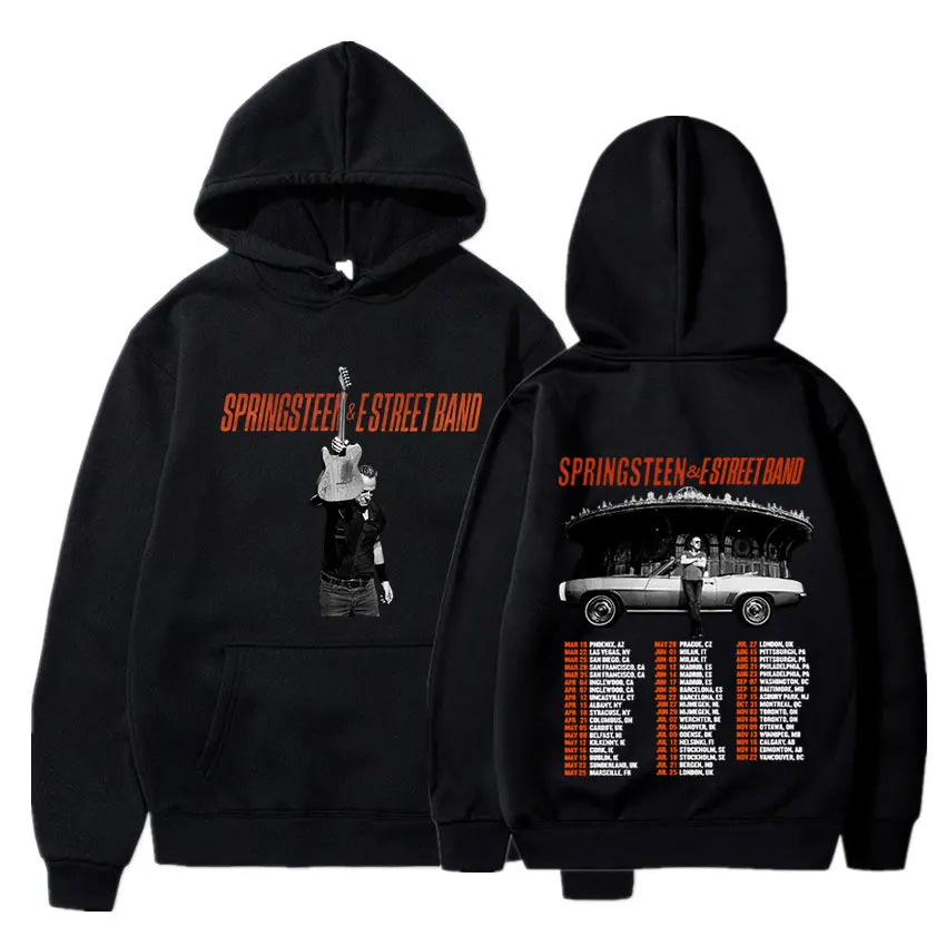 Bruce Springsteen and E Street Rock Band 2024 Tour Hoodie Pria Wanita pakaian mode Vintage longgar Sweatshirt bertudung hadiah penggemar