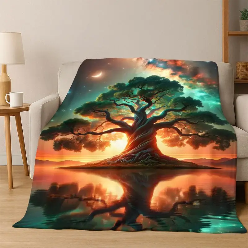 Tree of Life Nordic Mythology Yggdrasil Nature cartoon Flannel Blanket Soft Throw Blanket for Bedroom Living Room Bed Travel kid